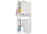 Costway Scaffale Per Wc, Scaffale Sopra Il Wc Con Illuminazione, 2 Ante, 6 Ripiani, Portafazzoletti, Ganci E Ripiano Regolabile, Armadio Per Wc, Bianco