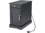 Costway Tavolino Con Stazione Di Ricarica, Comodino Con Ripiano Regolabile, Armadio, Cassetto E Vassoio, Comodino In Legno, Tavolino Da Salotto, Nero