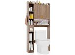 Costway Scaffale Per Wc, Scaffale Sopra Wc Con Illuminazione, 2 Ante, 6 Ripiani, Portafazzoletti, Ganci E Ripiano Regolabile, Armadio Per Wc, Marrone