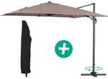 Ombrellone Da Giardino In Alluminio "Sun 3"" - Quadrato - 3 X 3 M - Grigio Talpa + Telo Di Protezione"