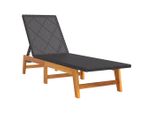Lettino Prendisole In Poly Rattan Nero E Marrone E Legno Massiccio Di Acacia