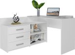 Scrivania Angolare Funzionale Dany Con 3 Cassetti – Scrivania A Forma Di L | Colore: Bianco Opaco | 120X50X76 Cm