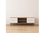 Tv-Board Otto Home "Lund", Weiß, B:160Cm H:50Cm T:40Cm, Sideboards, Tv-Board, GläNzende Fronten, KabeldurchfüHrung, Helles Holzdekor, Breite 160 Cm