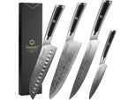 Coltello Da Chef Damasco, Acciaio Ad Alto Tenore Di Carbonio, Manico Ergonomico, Set Di 4 Coltelli B