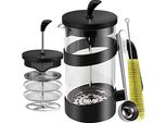 Caffettiera French Press 1 Litro In Vetro Termoresistente Filtro In Acciaio Inox A 4 Stadi Cucchiaio A Clip 8 Tazze O Tè Inclusi Spazzole Per La Pulizia