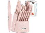 Set Di Coltelli Da Cucina, Lame Acciaio Al Carbonio, Manici Ergonomici, Rosa