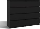Moderna Cassettiera Malwa M8 140 Con 8 Cassetti – Ampio Spazio Contenitivo | Colore: Nero | Dimensioni: 138X40X97 Cm