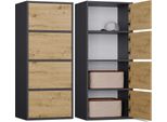 Alma Moderno Mobile A 4 Ante – Senza Maniglie E TIP-ON | Colore: Antracite / Rovere Artigianale