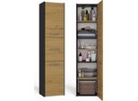 Mobile Bagno Moderno, Postboard, Modello 43 – 3 Ante, Antracite E Rovere Artigianale | 40X30X170 Cm