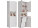 Mobile Da Bagno Nel Dk 1K - 5 Ripiani E Cestello | Corpo Bianco Opaco | Frontale Bianco Lucido | 60X30X174 Cm