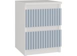 Moderno Comodino Malwa M2 Arteso Con 2 Cassetti - Camera Dei Bambini | Bianco E Blu | 30X30X40 Cm