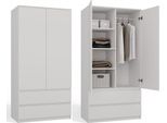 Moderno Armadio SS-90 – Design Elegante Con Cassetti E Ante A Battente | Bianco Opaco | 90X180X50 Cm