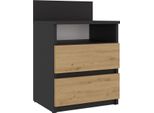 Moderno Comodino Malwa M1 Con 2 Cassetti – Design Senza Maniglie | Colore: Antracite/Rovere Artigianale