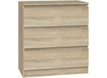 Moderna Cassettiera Grande Con 3 Cassetti – Malwa M3 | Colore: Rovere Sonoma | Dimensioni: 75X70X40 Cm