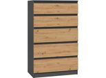 Moderna Cassettiera Malwa M5 – Design Semplice Con Cassetti Senza Maniglie | Colore: Antracite / Rovere Artigianale