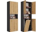 Mobile Da Bagno Nel Dk 1K - 5 Ripiani E Cestello | Antracite E Rovere Artigianale | 60X30X174 Cm
