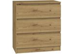Moderna Cassettiera Malwa M3 Con 3 Cassetti – Elegante Spazio Contenitivo | Rovere Lavorato Artigianalmente | 75X70X40 Cm