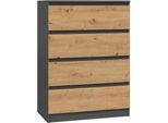 Malwa M4 Comò Con Cassetti Senza Maniglie – Design Moderno | Colore: Antracite/Rovere Artigianale