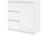 Moderna Cassettiera 1D3S Con 1 Anta E 3 Cassetti – Bianco Opaco | Colore: Bianco Opaco | Dimensioni: 80X40X75 Cm