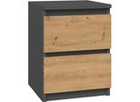 Moderno Comodino Malwa M2 Con 2 Cassetti – Antracite E Rovere Artigianale | 30X30X40 Cm