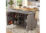 Carrello Di Servizio Flieks Con Refrigeratore Per Vini, Isola Da Cucina Moderna, Carrello Da Cucina, Carrello Portavivande Con Cassetti E Porta Asciugamani, Grigio