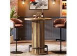 Tavolino Da Bar Rotondo Tribesigns, Altezza 100 Cm, Tavolo Da Bistrot In Legno Con Poggiapiedi Ad Anello In Metallo Per Sala Da Pranzo, Caffè, Cocktail, Piccoli Ambienti, Marrone