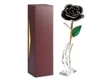 Rosa In Oro 24 Carati Autentico, Stelo Lungo 28-30 Cm Con Supporto, Rosso-Nero In Confezione Regalo, Per Un Amore Eterno