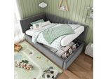 Letto Imbottito Flieks 90X190Cm Con Contenitore, Divano Letto Daybed Con Testata Regolabile, Letto Daybed Per Bambini, Letto Per Ragazzi Con Rete A Doghe, Velluto, Grigio