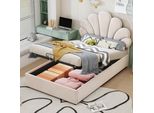 Letto Imbottito Per Bambini 90 X 200 Cm, Con Testata E Rete A Doghe, Con Testata Regolabile In Altezza E Contenitore Idraulico, Beige