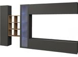Dmora Parete Attrezzata Alessano 30X280X180H Cm Nero Antracite, 20 Vani Apertura Battente E A Ribalta Italy