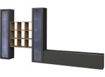 Dmora Parete Attrezzata Atella 30X350X180H Cm Nero Antracite, 21 Vani Apertura Battente E A Ribalta Italy