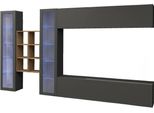 Dmora Parete Attrezzata Alezio 30X280X180H Cm Nero Antracite, 20 Vani Apertura Battente E A Ribalta Italy