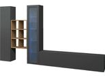 Dmora Parete Attrezzata Ausonia 30X320X180H Cm Nero Antracite, 3 Ante Apertura Battente E A Ribalta Italy
