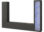 Dmora Parete Attrezzata Felicina 30X260X180H Cm Nero Antracite, 3 Ante Apertura Battente E A Ribalta Italy