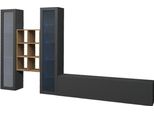 Dmora Parete Attrezzata Lome 30X320X180H Cm Nero Antracite, 3 Ante Apertura Battente E A Ribalta Italy