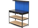 Costway Banco Da Lavoro Banco Da Lavoro Per Attrezzi Fino A 230 Kg Con Parete Forata, Cassetti, Ripiani E 24 Ganci Per Appendere 121X65X156 Cm Blu