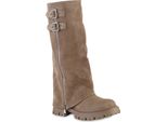 Van Hill Donna Stivali Biker Stivali Cerniera Fibbie Profilo Suola Scarpe 841806, Colore: Khaki Velours, Misura: 36