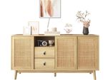Credenza Sweiko Con 3 Ante Scorrevoli In Vero Rattan E 2 Cassetti, 155X38X80 Cm, Traspirante, Stabile E Versatile