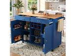 Fortuna Lai Isola Cucina Moderna (102×45×92 Cm), Mobile Da Cucina, Credenza, Carrello Portavivande Con Venature Del Legno, Credenza, Tavolo Da Pranzo Multifunzionale Con Spazio Di Archiviazione, Blu