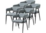 Set Di 6 Sedie Da Sala Da Pranzo "Kohlmand"" Imbottite In Tessuto Intrecciato Grigio Scuro"