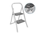 Hi 40413 Gradino Pieghevole Con 2 Gradini E Telaio In Acciaio, Pedane 30 X 20 Cm, Fino A 150 Kg, Grigio/Bianco