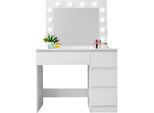 Aga Tavolo Da Toeletta Con Specchio, Illuminazione Ed El.Presa Bianco Lucido
