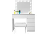 Aga Tavolo Da Toeletta Con Specchio E Illuminazione + Sgabello Bianco Opaco