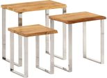 Set Tavoli Con Bordo Ad Albero 3 Pezzi. Legno Massiccio Di Acacia