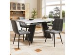 Set Da Pranzo Flieks 5 Pezzi, Tavolo Rettangolare Allungabile In Marmo, Tavolo Da Pranzo Con 4 Sedie Da Pranzo, Sedie Imbottite Con Rivestimento In Velluto, Tavolo Bianco, Sedia Grigia