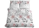 Biancheria Da Letto In Raso 160X200 Fiori Foglie Pastello Chiaro