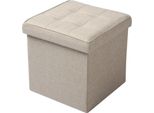 Sgabello Con Vano Portaoggetti - Pouf Pieghevole - Dimensioni 37,5 X 37,5 X 38 Cm - Volume 40 L - Portata 300 Kg - Rivestimento In Lino - Beige