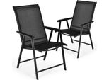 Set Di 2 Sedie Da Giardino Costway, Sedie Pieghevoli Con Schienale Alto In Tessuto Resistente Alle Intemperie, Sedie Da Balcone Con Braccioli, Sedie Da Terrazza Fino A 150 Kg, Nero