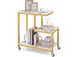 Costway Tavolino Con Rotelle, Tavolino Da Divano A 3 Ripiani Effetto Marmo, Tavolino Da Caffè, Tavolino Piccolo Per Soggiorno, Camera Da Letto, Studio