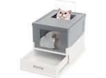 Costway Lettiera Pieghevole, Con Coperchio, Vassoio Estraibile E Ingresso Frontale, Per Fino A 10 Kg, In Pp, Facile Da Pulire (Grigio)